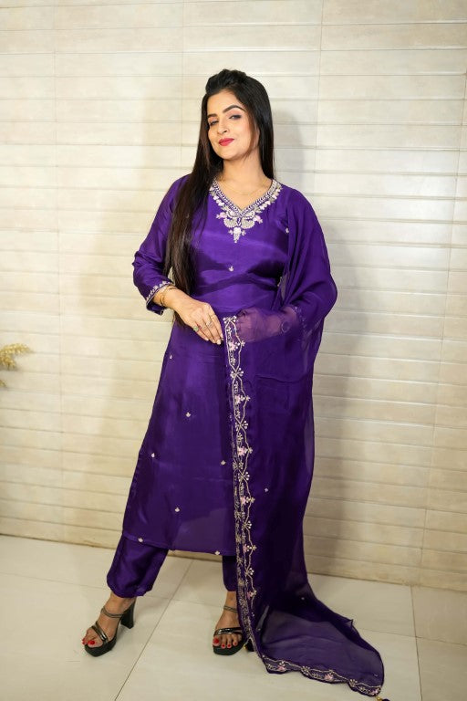 PF7879 - , Kurtis , Ethnic Clothing Hand Embroidery Kurta Sets Silk