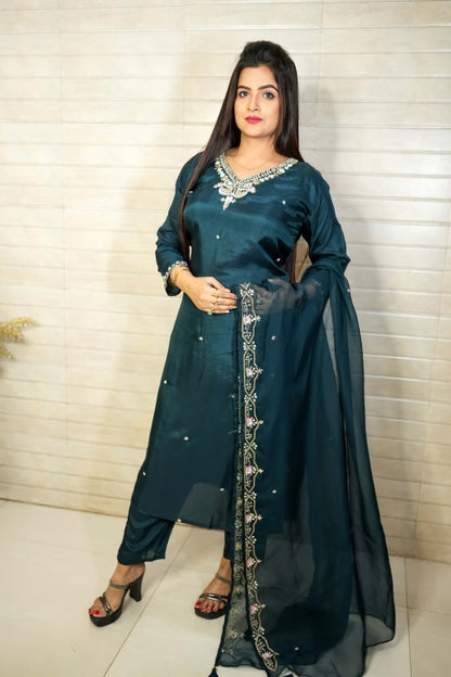 PF7879 - , Kurtis , Ethnic Clothing Hand Embroidery Kurta Sets Silk