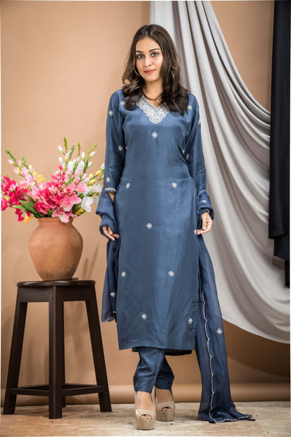 PF7916 - , Kurtis , Ethnic Clothing Hand Embroidery Kurta Sets Silk