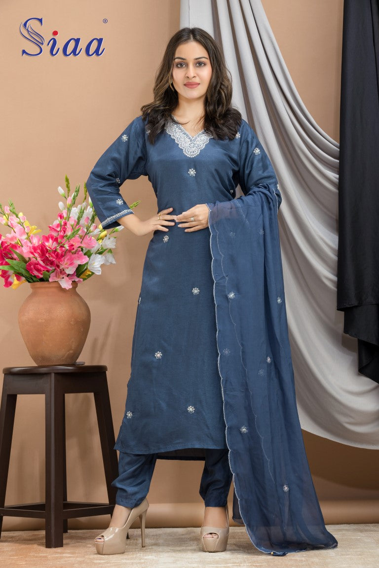 PF7916 - , Kurtis , Ethnic Clothing Hand Embroidery Kurta Sets Silk