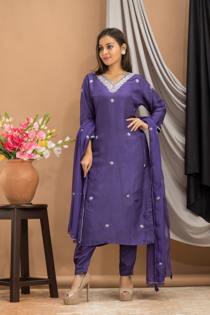 PF7916 - , Kurtis , Ethnic Clothing Hand Embroidery Kurta Sets Silk