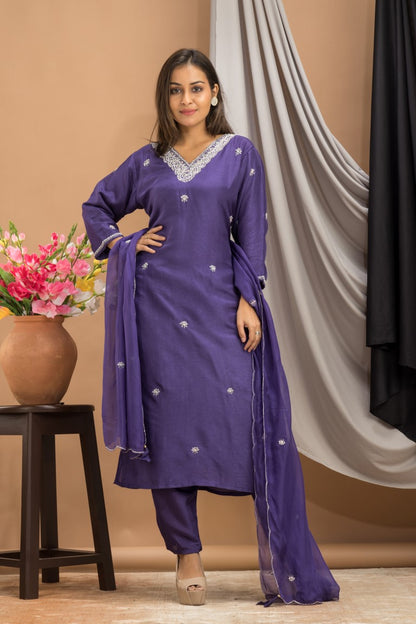 PF7916 - , Kurtis , Ethnic Clothing Hand Embroidery Kurta Sets Silk