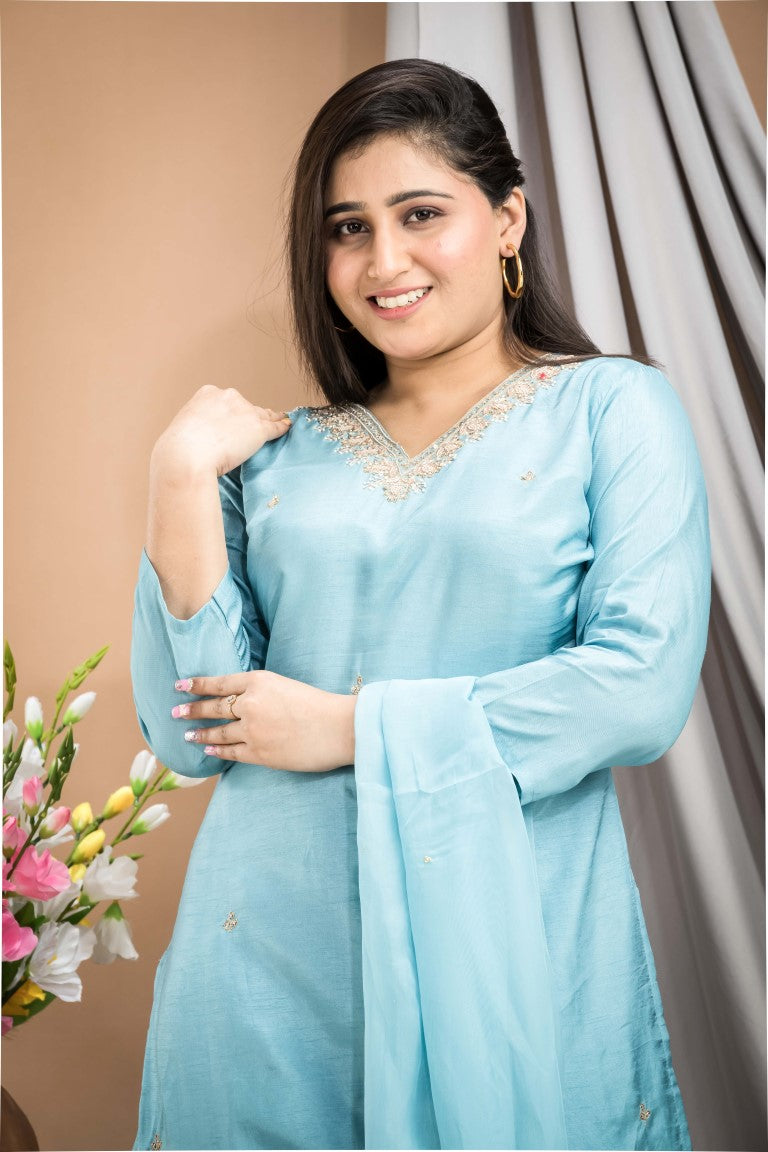 PF7926 - , Kurtis , Ethnic Clothing Hand Embroidery Kurta Sets Silk