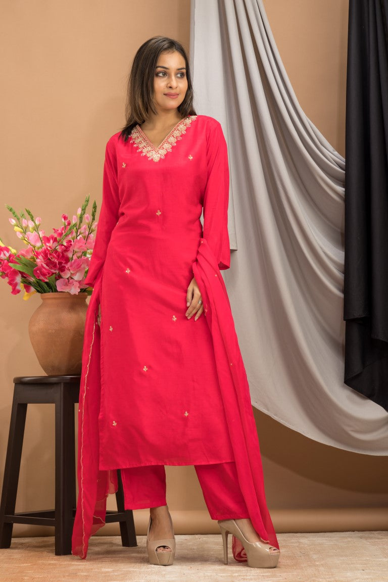 PF7926 - , Kurtis , Ethnic Clothing Hand Embroidery Kurta Sets Silk