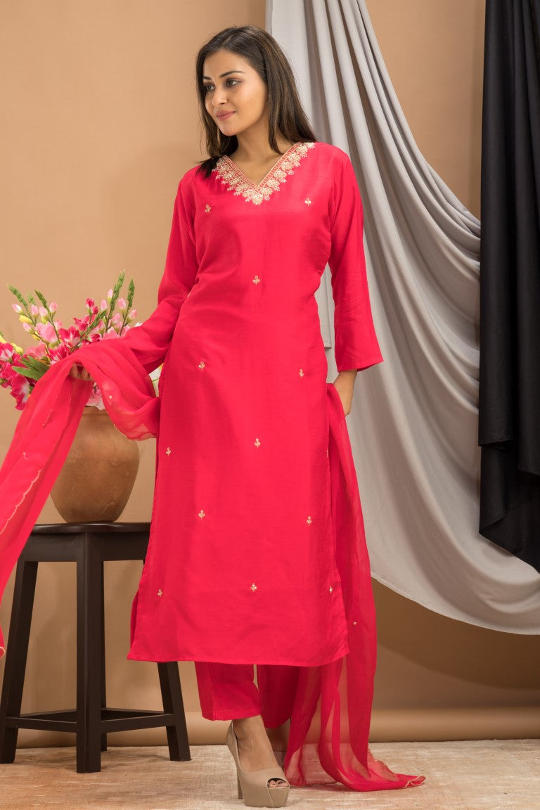 PF7926 - , Kurtis , Ethnic Clothing Hand Embroidery Kurta Sets Silk