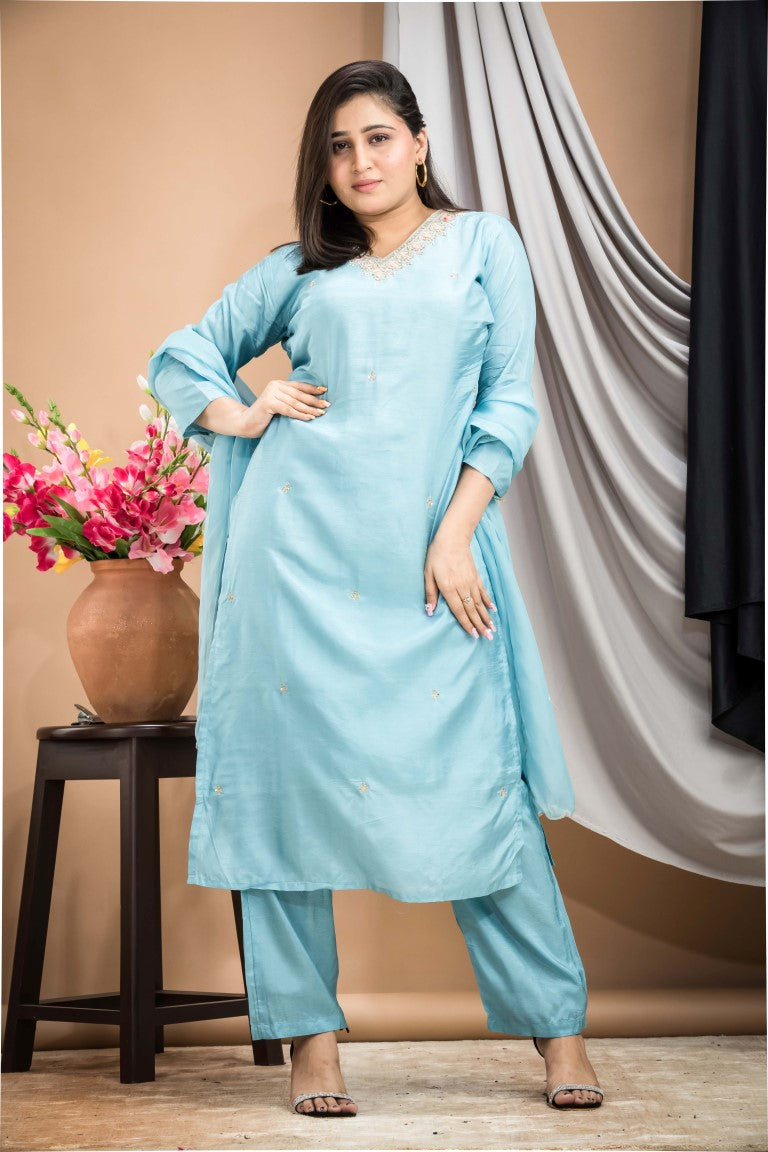 PF7926 - , Kurtis , Ethnic Clothing Hand Embroidery Kurta Sets Silk