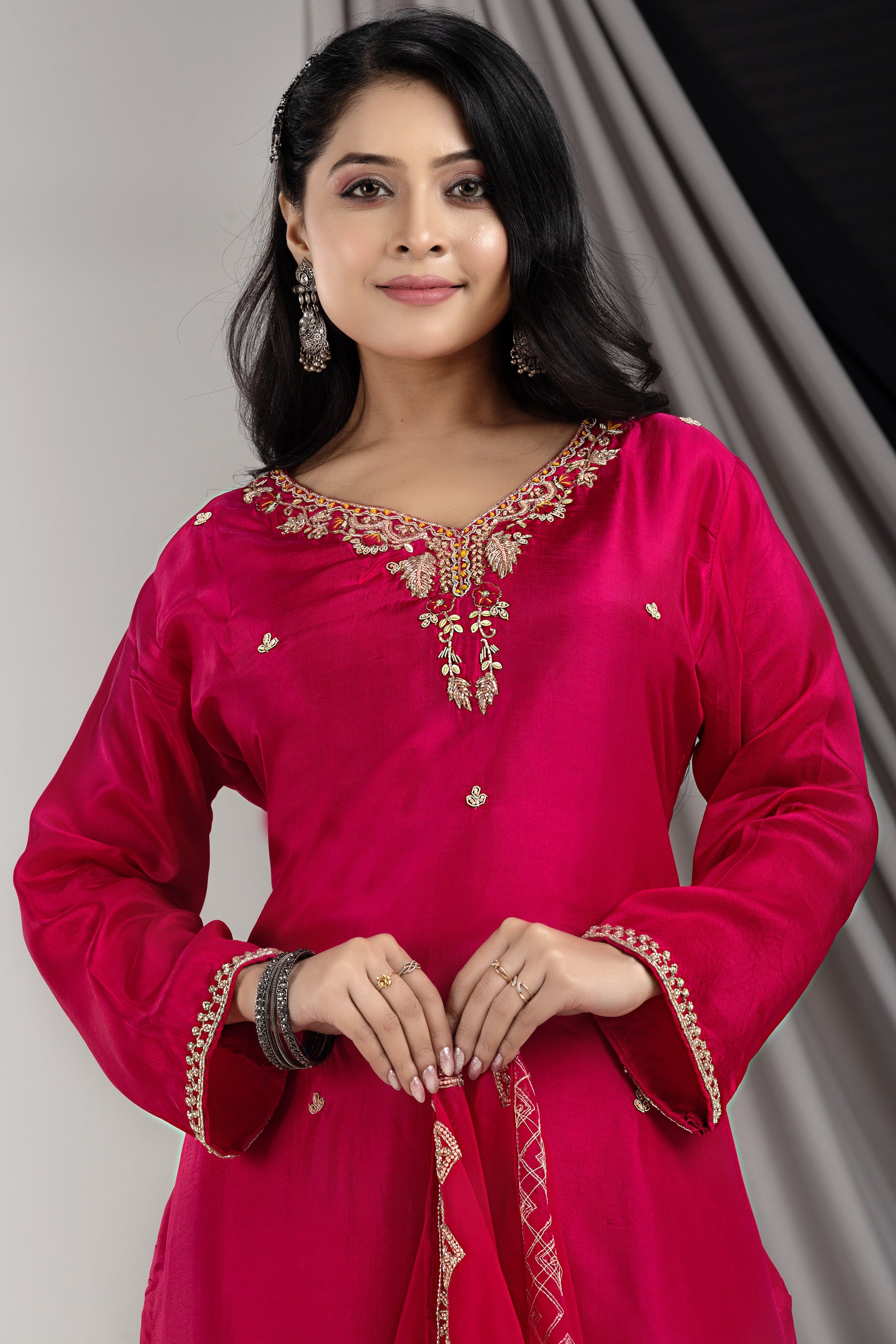 PF7928 - Rani , Kurtis , Ethnic Clothing Hand Embroidery Kurta Sets Silk