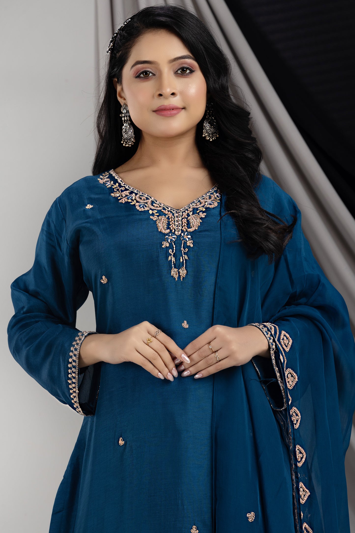 PF7928 - , Kurtis , Ethnic Clothing Hand Embroidery Kurta Sets Silk