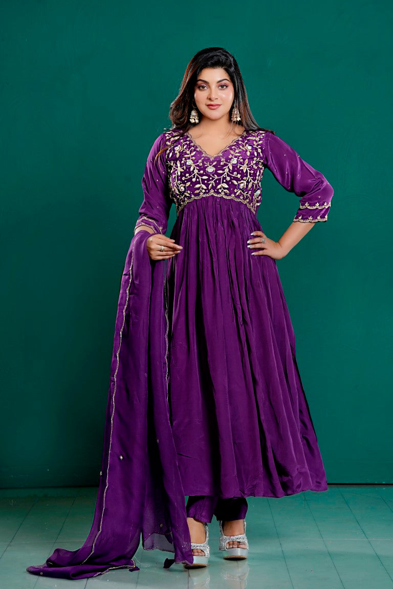 PF7962 - , Kurtis , Anarkali Ethnic Clothing Hand Embroidery Silk