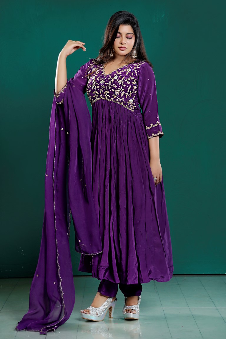 PF7962 - , Kurtis , Anarkali Ethnic Clothing Hand Embroidery Silk