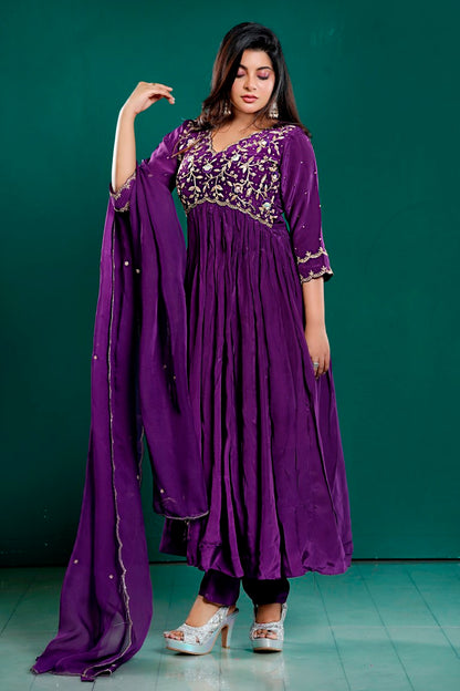 PF7962 - , Kurtis , Anarkali Ethnic Clothing Hand Embroidery Silk