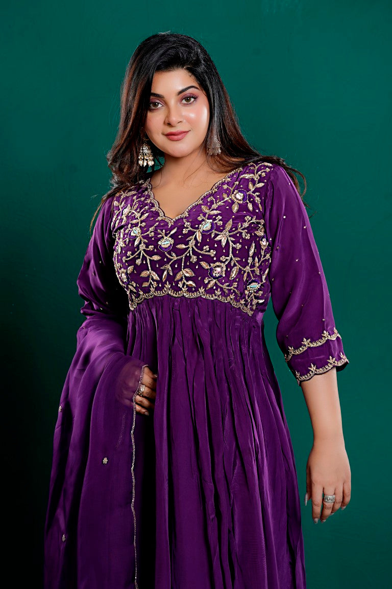 PF7962 - , Kurtis , Anarkali Ethnic Clothing Hand Embroidery Silk