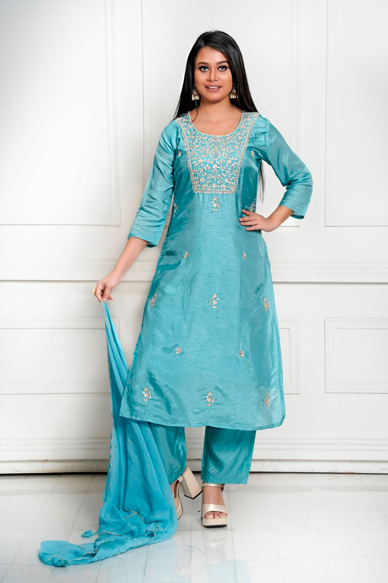 PF7965A Kurtis Ethnic Clothing Hand Embroidery Kurta Sets Silk