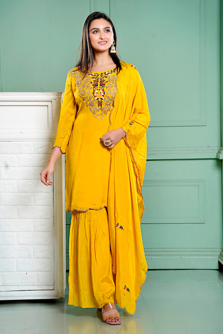 PF7972 - , Kurtis , Ethnic Clothing Hand Embroidery Kurta Sets Shararas Silk Trending Collection