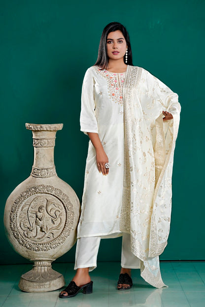 PF7975 - , Kurtis , Ethnic Clothing Hand Embroidery Kurta Sets Silk