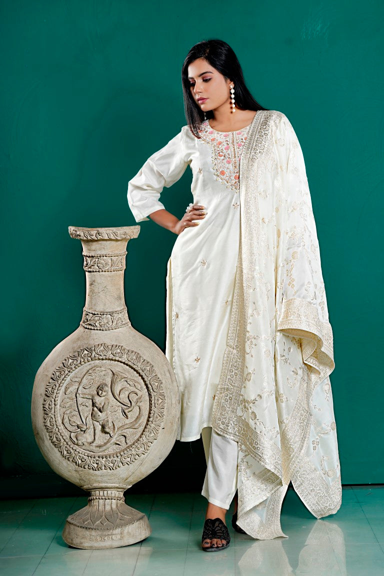 PF7975 - , Kurtis , Ethnic Clothing Hand Embroidery Kurta Sets Silk