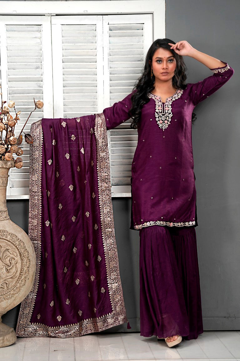 PF7986 - , Kurtis , Ethnic Clothing Hand Embroidery Shararas Silk Trending Collection