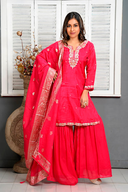 PF7986 - , Kurtis , Ethnic Clothing Hand Embroidery Shararas Silk Trending Collection