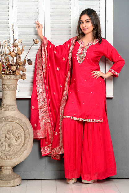 PF7986 - , Kurtis , Ethnic Clothing Hand Embroidery Shararas Silk Trending Collection