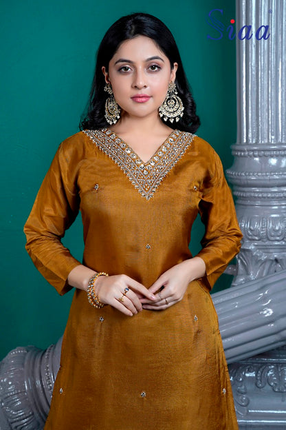 PF7992 - , Kurtis , Banarasi Ethnic Clothing Hand Embroidery Kurta Sets Silk