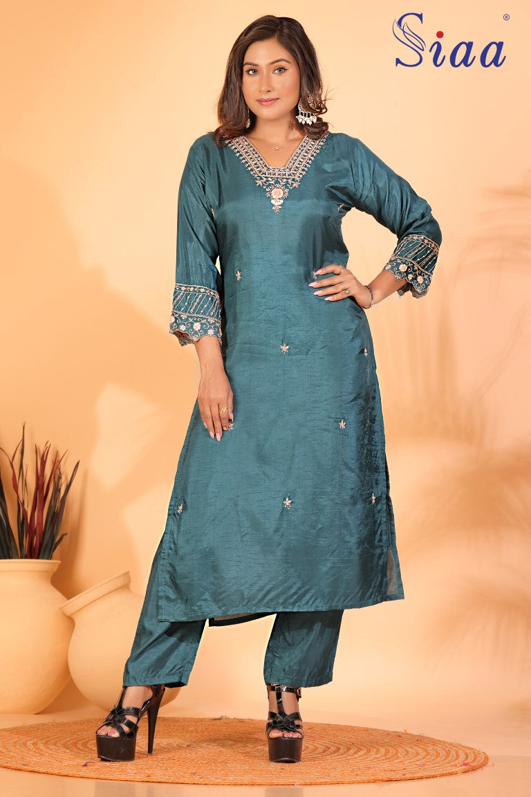 PF7997 - , Kurtis , Ethnic Clothing Hand Embroidery Kurta Sets Silk