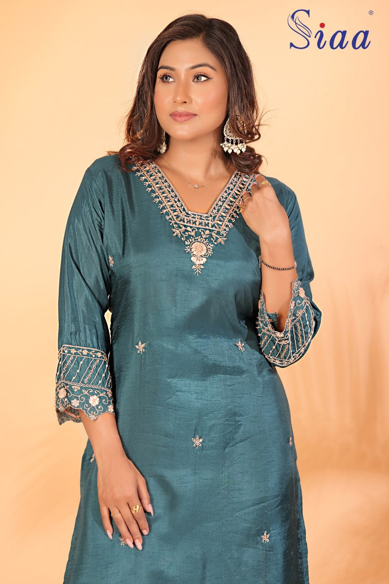 PF7997 - , Kurtis , Ethnic Clothing Hand Embroidery Kurta Sets Silk