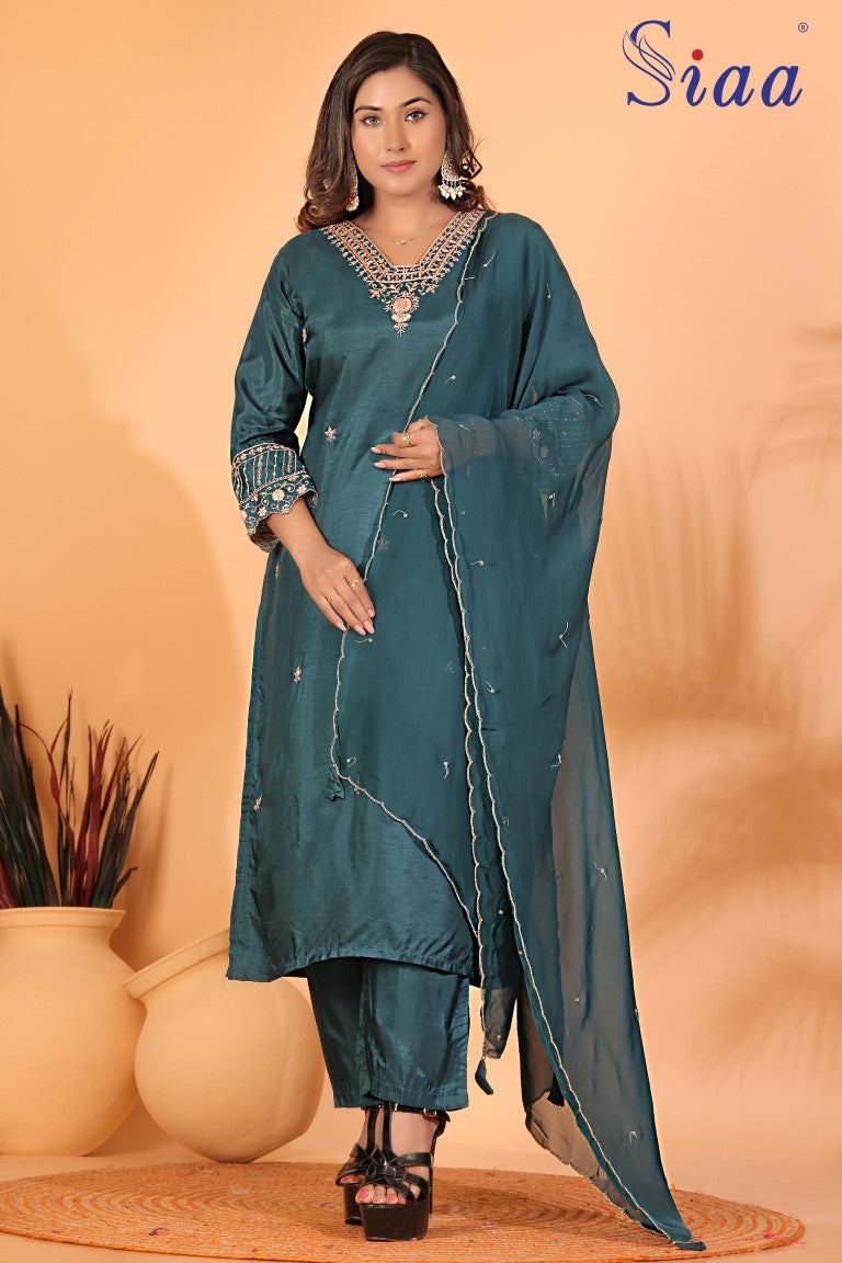 PF7997 - , Kurtis , Ethnic Clothing Hand Embroidery Kurta Sets Silk