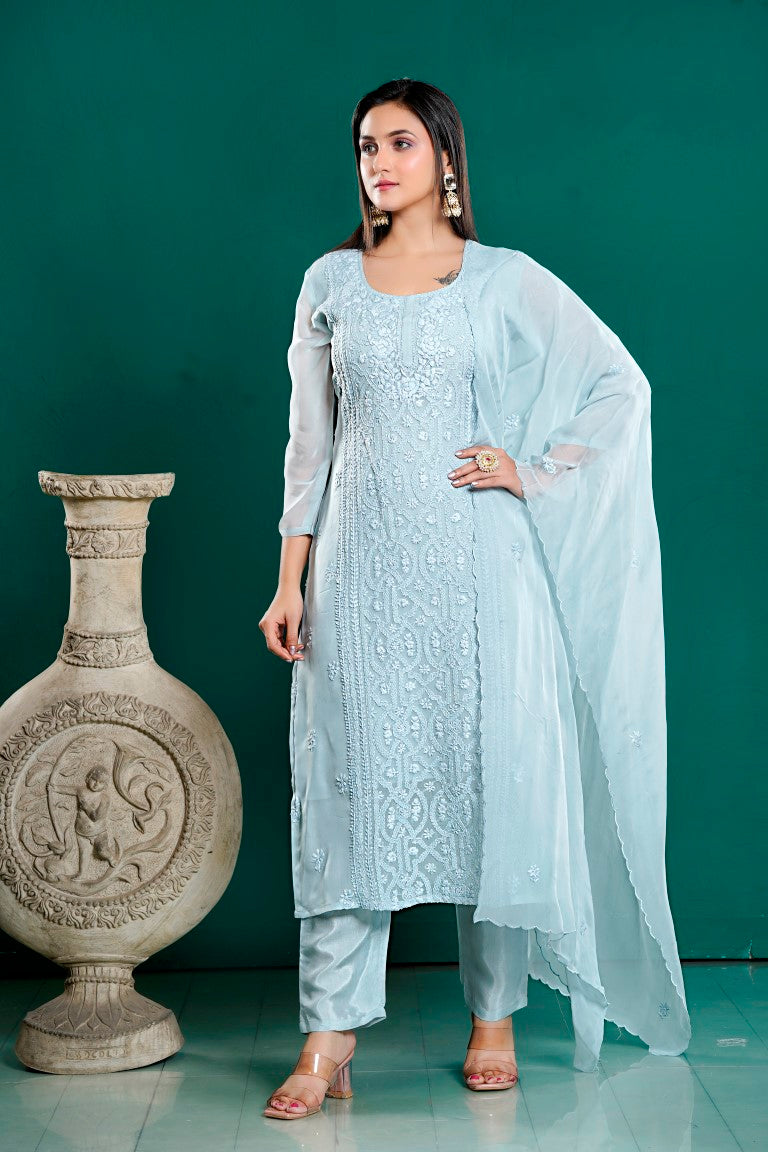 PF8031 Kurtis Chiffon Ethnic Clothing Kurta Sets Lucknowi