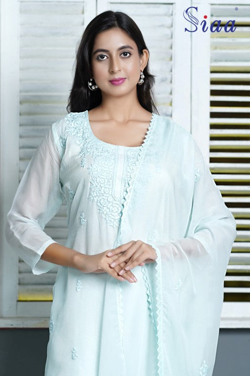 PF8032 Kurtis Chiffon Ethnic Clothing Hand Embroidery Kurta Sets Lucknowi