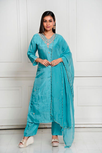 PF8035 - Firoza , Kurtis , Ethnic Clothing Hand Embroidery Kurta Sets Silk