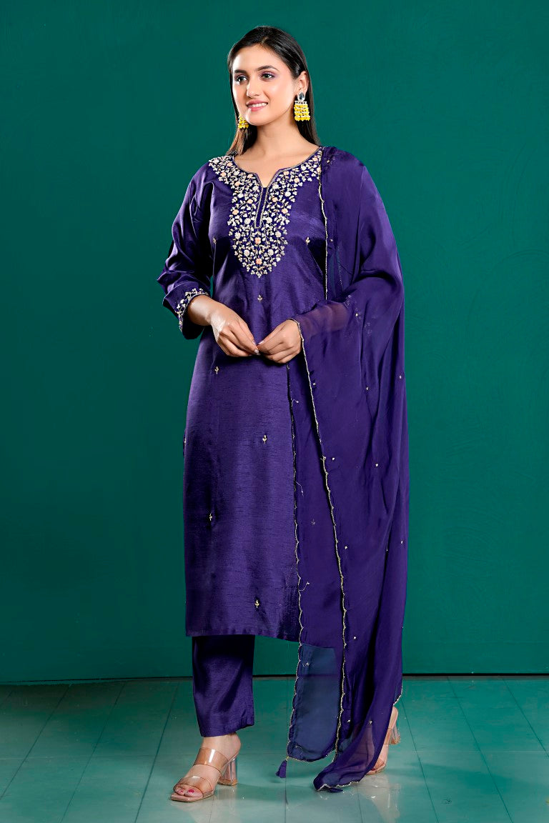 PF8039 - , Kurtis , Ethnic Clothing Hand Embroidery Kurta Sets Silk