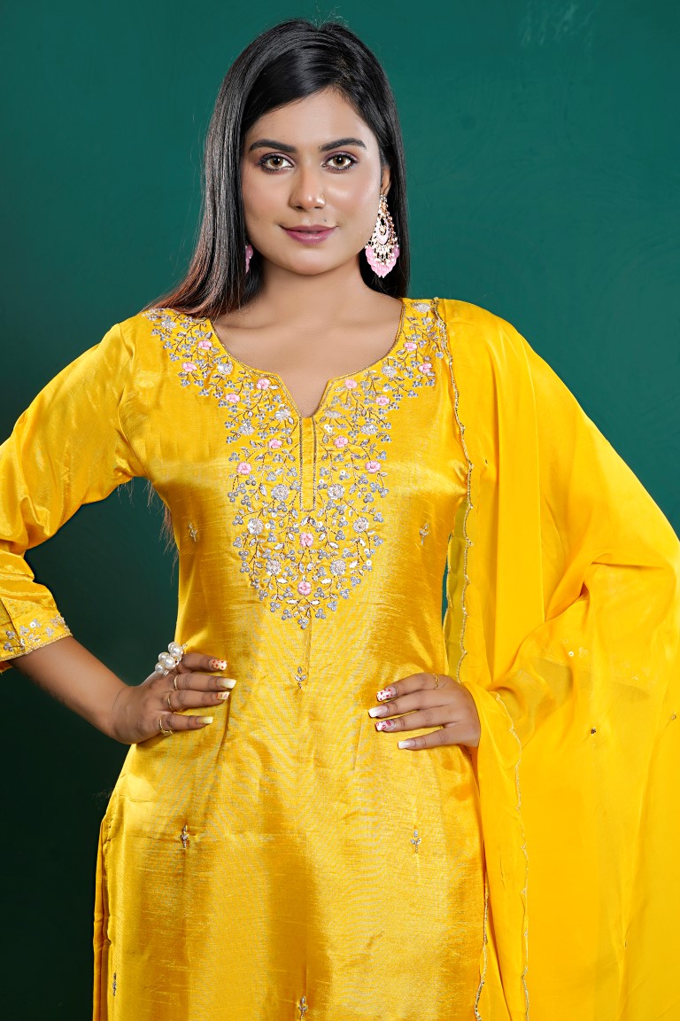 PF8039 - , Kurtis , Ethnic Clothing Hand Embroidery Kurta Sets Silk