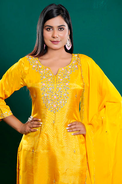 PF8039 - , Kurtis , Ethnic Clothing Hand Embroidery Kurta Sets Silk