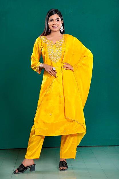PF8039 - , Kurtis , Ethnic Clothing Hand Embroidery Kurta Sets Silk
