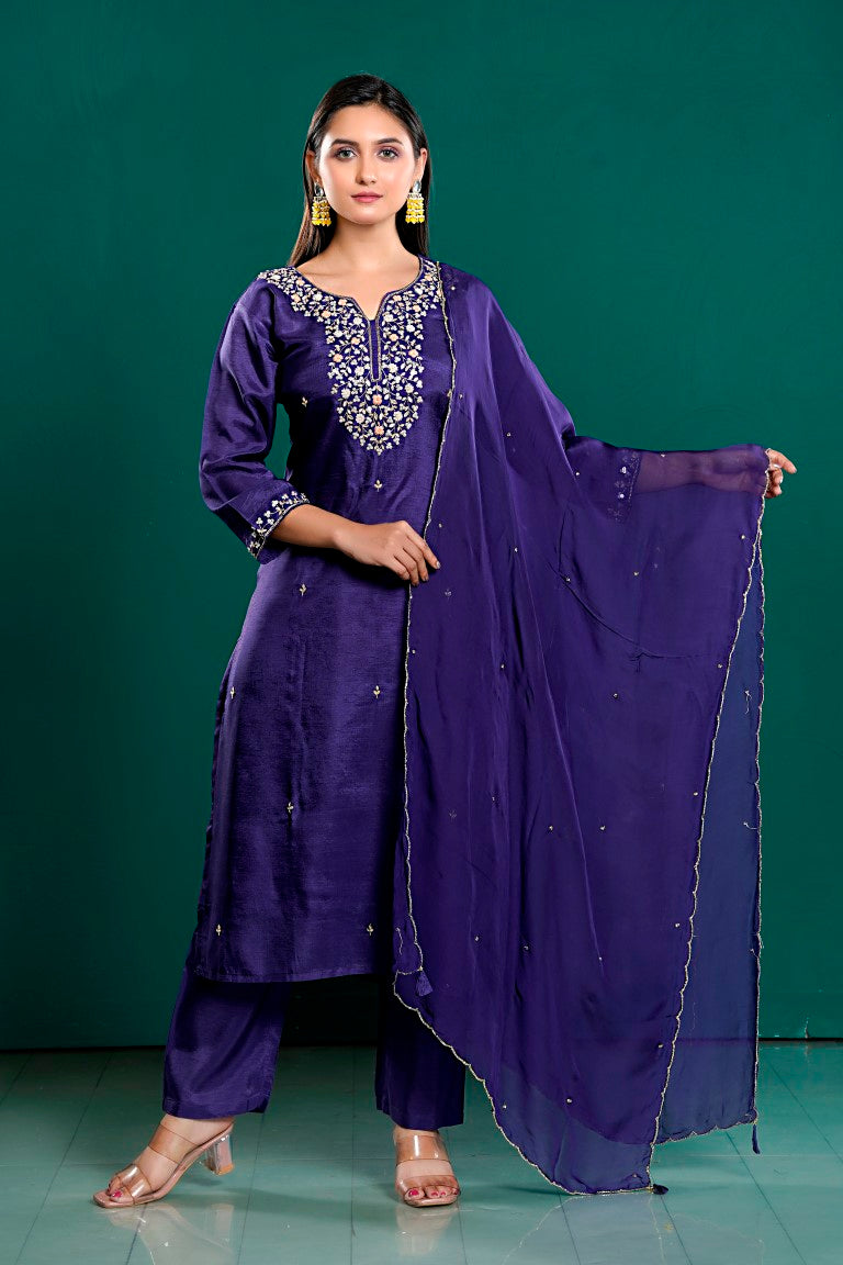 PF8039 - , Kurtis , Ethnic Clothing Hand Embroidery Kurta Sets Silk