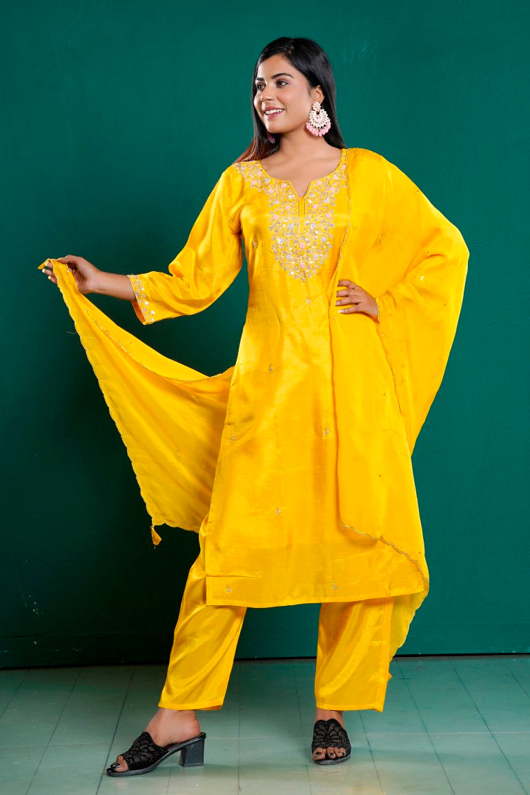 PF8039 - , Kurtis , Ethnic Clothing Hand Embroidery Kurta Sets Silk