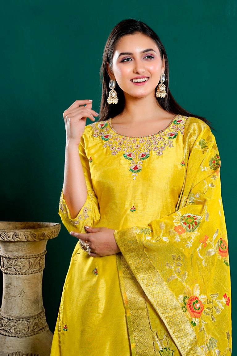 PF8040 - , Kurtis , Banarasi Ethnic Clothing Festive Collection Hand Embroidery Kurta Sets Silk