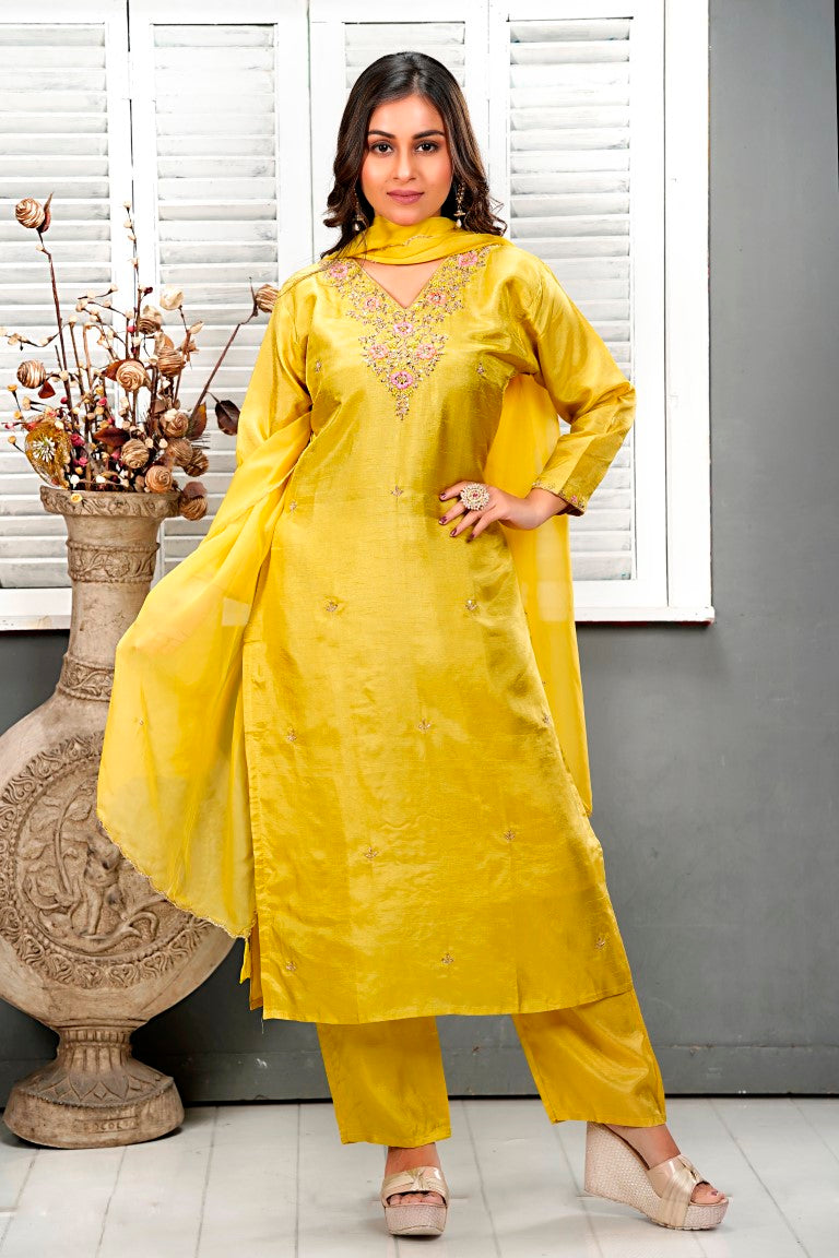 PF8053A Lemon Kurtis Ethnic Clothing Festive Collection Hand Embroidery Kurta Sets Silk