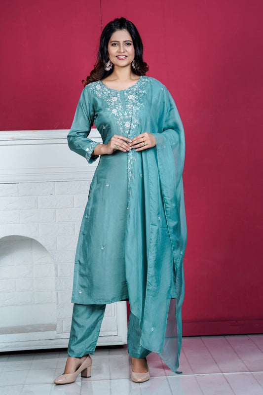 PF8056 - , Kurtis , Ethnic Clothing Festive Collection Hand Embroidery Kurta Sets Silk