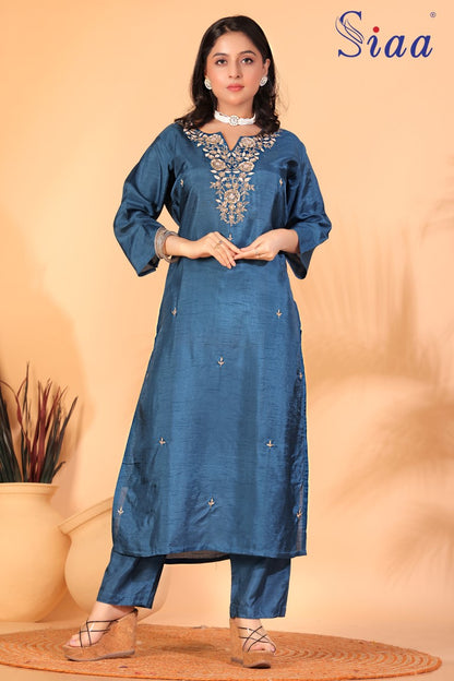 PF8077 Kurtis Ethnic Clothing Hand Embroidery Kurta Sets Silk