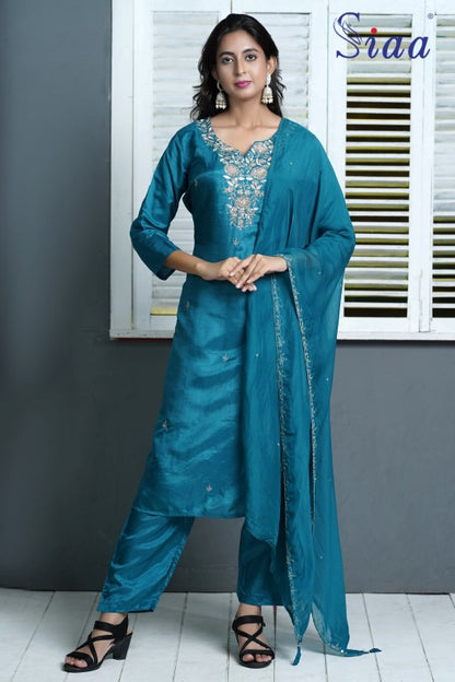 PF8077 Kurtis Ethnic Clothing Hand Embroidery Kurta Sets Silk