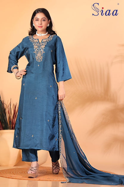 PF8077 Kurtis Ethnic Clothing Hand Embroidery Kurta Sets Silk