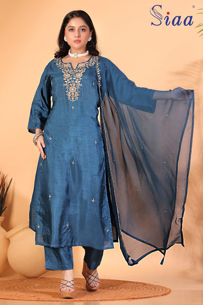 PF8077 Kurtis Ethnic Clothing Hand Embroidery Kurta Sets Silk