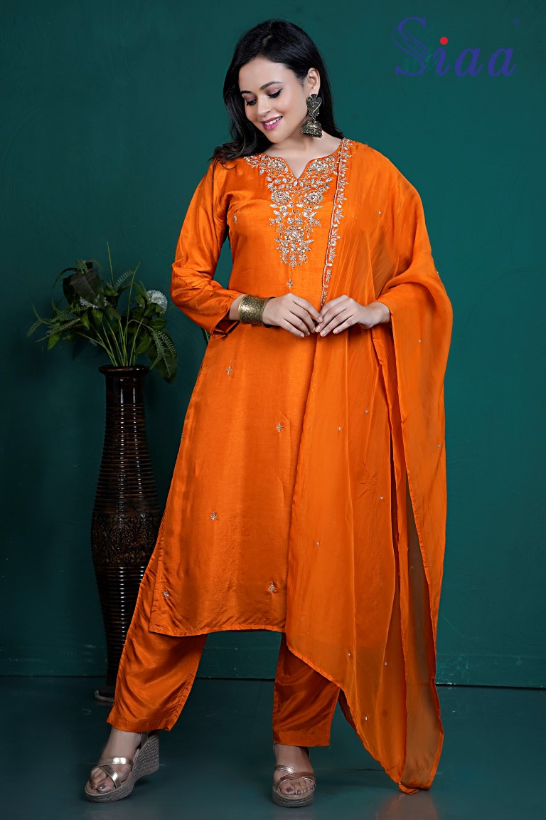 PF8077 Kurtis Ethnic Clothing Hand Embroidery Kurta Sets Silk