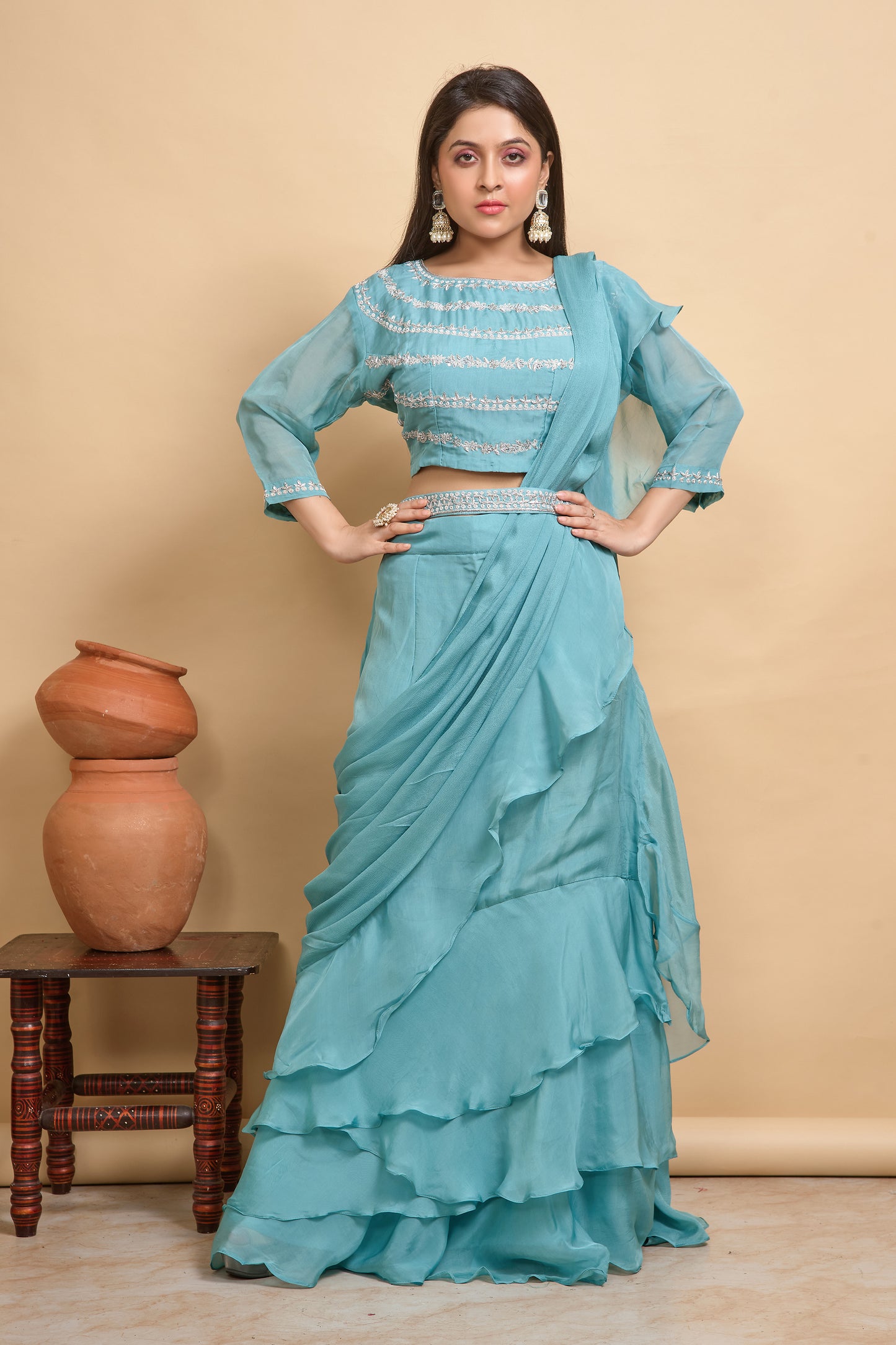 PF8100 Kurtis Chiffon Contemporary Clothing Festive Collection Hand Embroidery Indo-Western