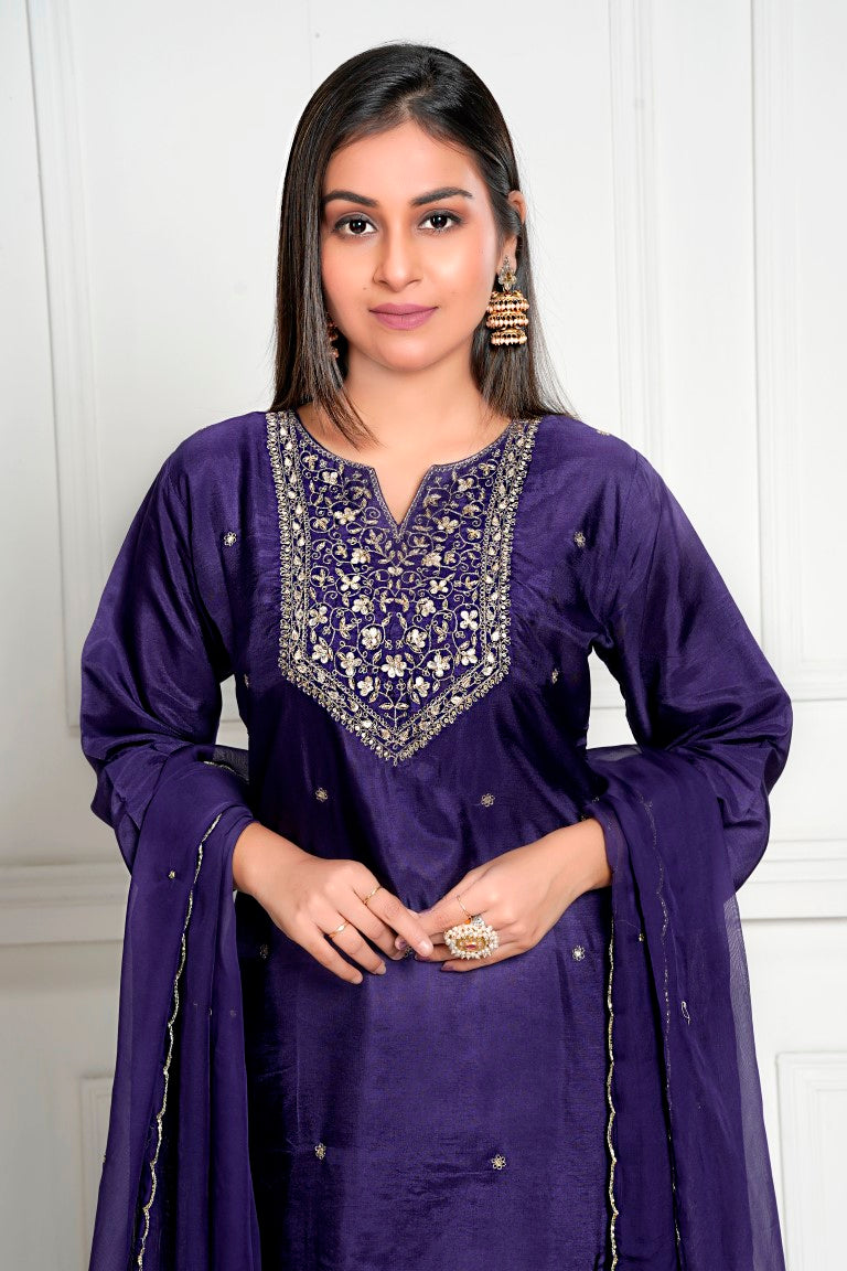 PF8115 Purple Kurtis Ethnic Clothing Festive Collection Hand Embroidery Kurta Sets Silk