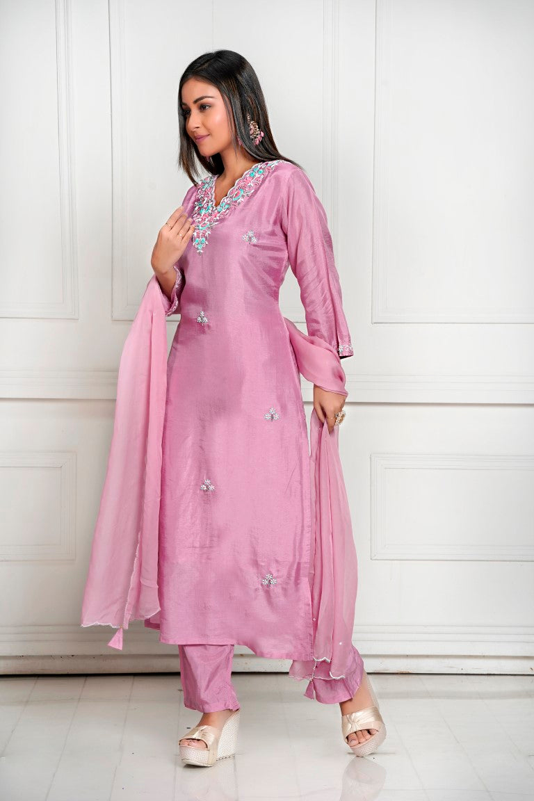 PF8116 - , Kurtis , Ethnic Clothing Hand Embroidery Kurta Sets Silk