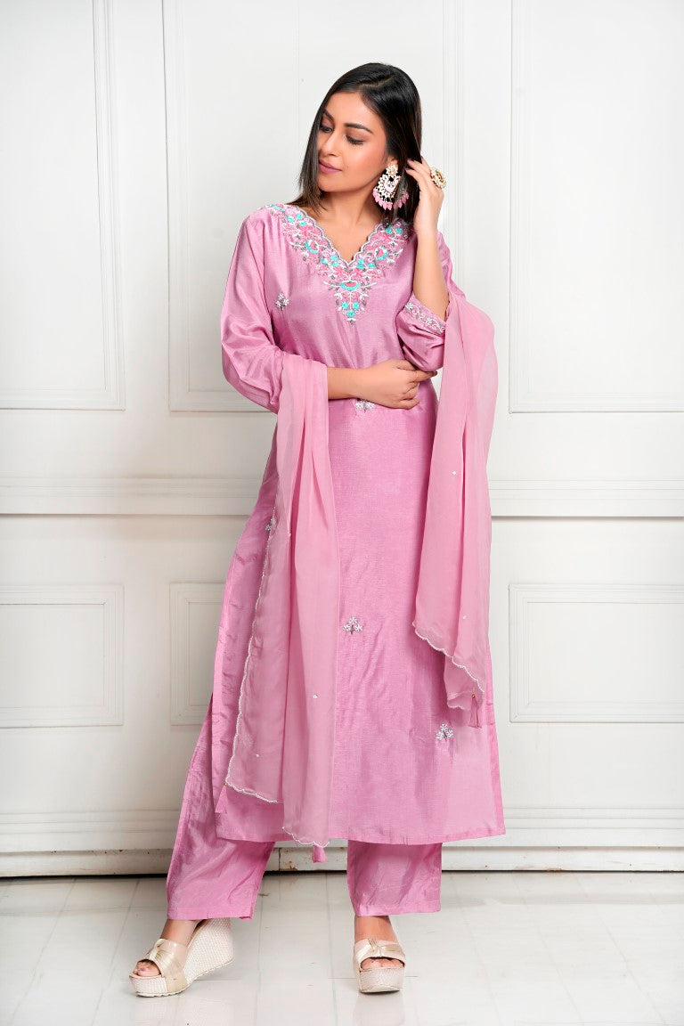 PF8116 - , Kurtis , Ethnic Clothing Hand Embroidery Kurta Sets Silk