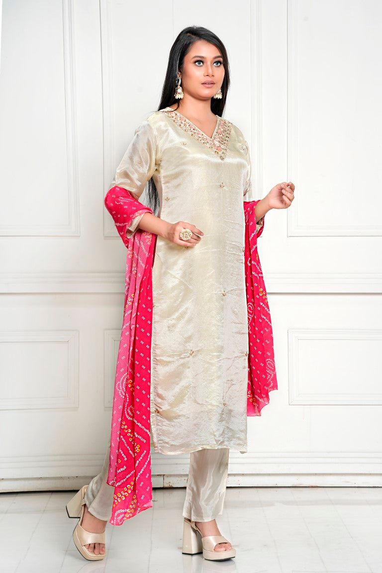 PF8120 - , Kurtis , Bandhej Ethnic Clothing Festive Collection Hand Embroidery Kurta Sets Silk