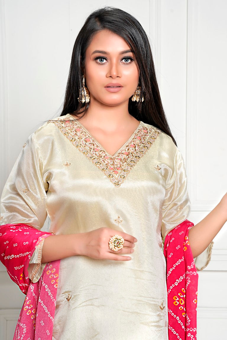 PF8120 - , Kurtis , Bandhej Ethnic Clothing Festive Collection Hand Embroidery Kurta Sets Silk